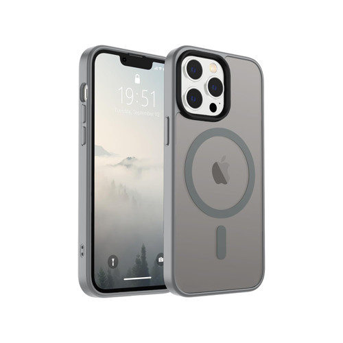 iPhone 14 Pro Max MagSafe Uyumlu Kılıf Tam Koruma Manyetik Darbe Emici Gri