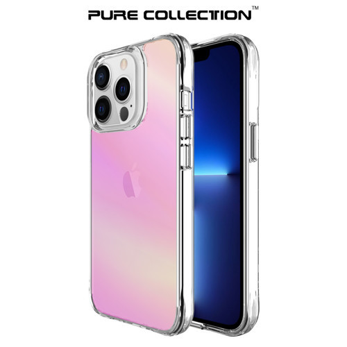 iPhone 13 Pro Pure Rainbow Renk Geçişli Şeffaf Kılıf Çizilmeye Dayanıklı Darbe Emici Parmak İzi Önleyici Pembe