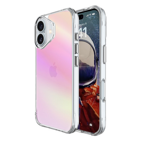iPhone 16 Plus Pure Rainbow Renk Geçişli Şeffaf Kılıf Çizilmeye Dayanıklı Darbe Emici Pembe