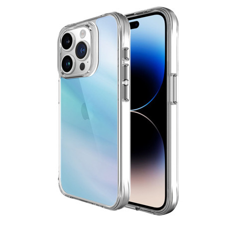 iPhone 15 Pro Pure Rainbow Renk Geçişli Şeffaf Kılıf Çizilmeye Dayanıklı Darbe Emici Mavi