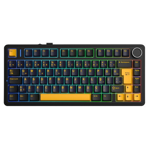 F75 Mekanik RGB TKL Hot Swap GrayWood V4 Switch Kablosuz Makrolu Türkçe Q Klavye Siyah
