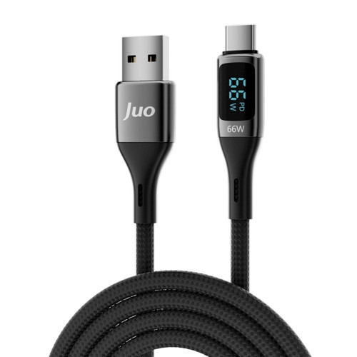 66W Dijital Led Ekranlı Örgülü USB-A to USB Type-C Hızlı Şarj ve Data Kablosu 1 Metre