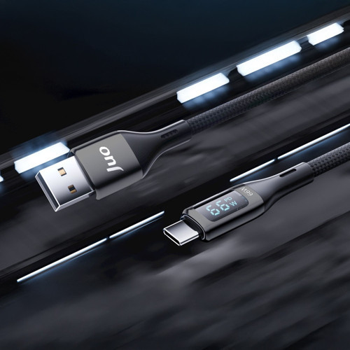 Juo 66W Dijital Led Ekranlı Örgülü USB-A to USB Type-C Hızlı Şarj ve Data Kablosu 1 Metre 4