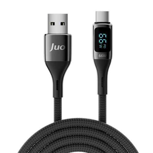 Juo 66W Dijital Led Ekranlı Örgülü USB-A to USB Type-C Hızlı Şarj ve Data Kablosu 1 Metre 6