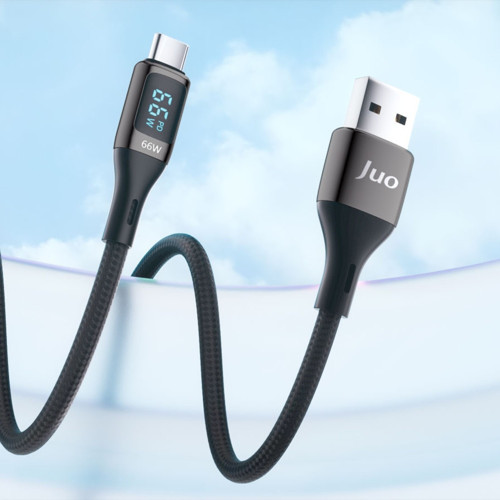 Juo 66W Dijital Led Ekranlı Örgülü USB-A to USB Type-C Hızlı Şarj ve Data Kablosu 2 Metre 2