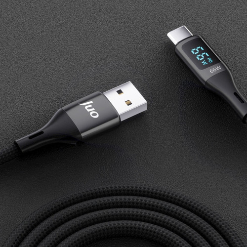 Juo 66W Dijital Led Ekranlı Örgülü USB-A to USB Type-C Hızlı Şarj ve Data Kablosu 2 Metre 3