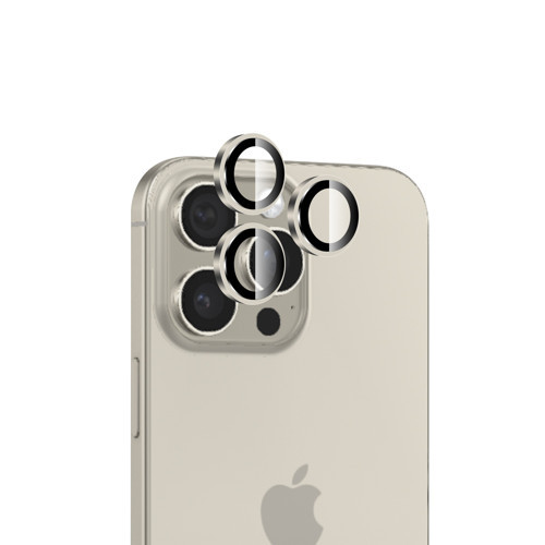 iPhone 16 Pro / 16 Pro Max Safir Lens Koruyucu 3D Kamera Camı 9H Premium Lens Kapağı Doğal Titanyum