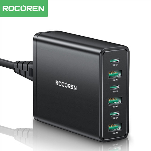 60W 3*Type-C ve 3*USB-A 6 Portlu Şarj Cihazı Masaüstü Şarj İstasyonu