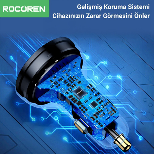 Rocoren 70W 4 Portlu 2*Type-C 2*USB-A LED Işıklı Araç içi Hızlı Şarj Cihazı 3