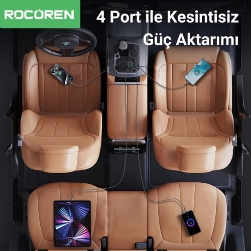 Rocoren 70W 4 Portlu 2*Type-C 2*USB-A LED Işıklı Araç içi Hızlı Şarj Cihazı 4