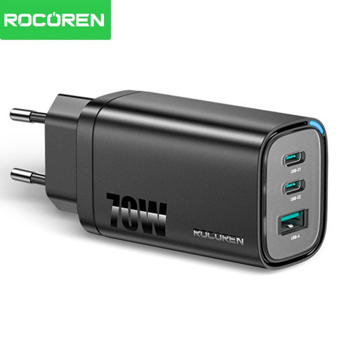 70W GaN Şarj Cihazı Type-C ve USB-A 3-Portlu Hızlı Şarj Aleti