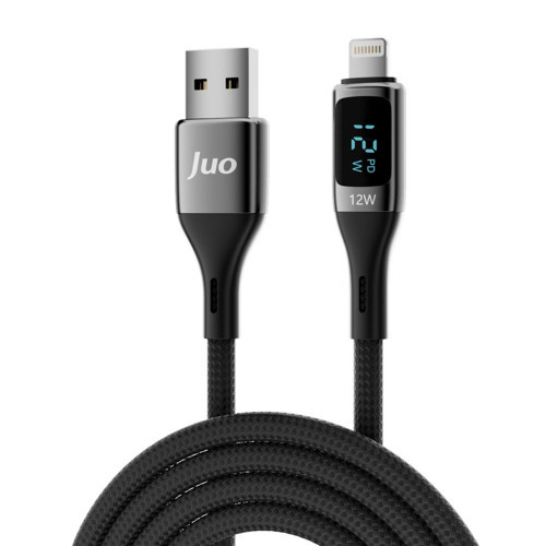 12W Dijital Led Ekranlı USB-A to Lightning iPhone iPad Örgülü Hızlı Şarj ve Data Kablosu 2 Metre