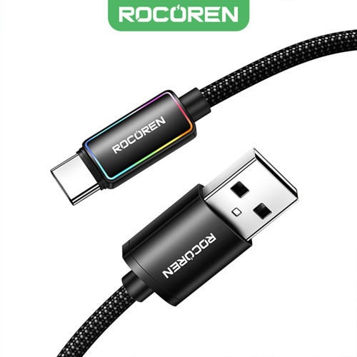 Type-C to USB-A RGB Aydınlatmalı 3A Hızlı Şarj ve Data Kablosu 1 Metre