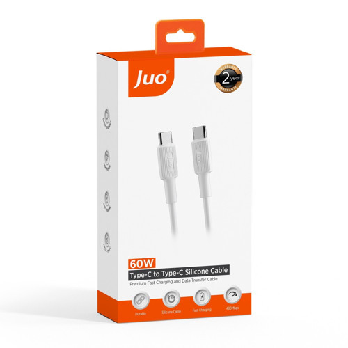 Juo 60W USB Type-C to Type-C Silikon Hızlı Şarj ve Data Kablosu Beyaz 1 Metre 7