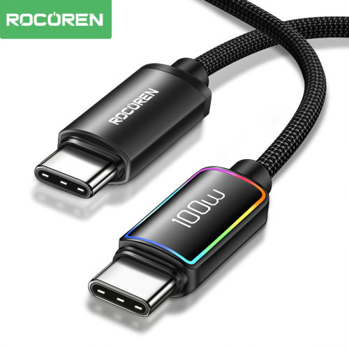100W Type-C to Type-C RGB Aydınlatmalı Örgülü Şarj ve Data Kablosu 2 Metre