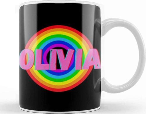 Olivia Name Personalized Custom Vintage Retro Rainbow Style Design Gift Baby Gift For Her Kupa Porselen