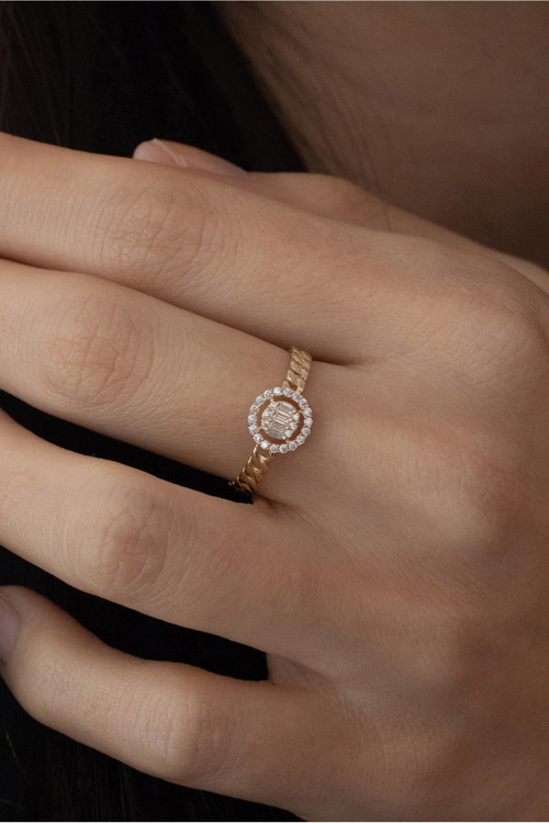 8 Ayar Baget Taşlı Trend Minimal Kadın Yüzük
