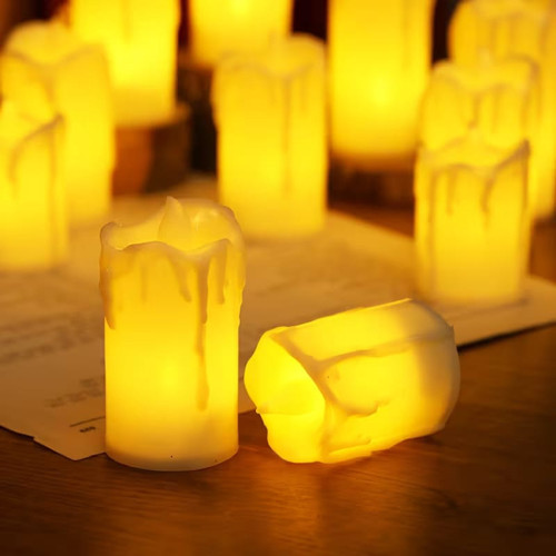 24 ADET GÜN IŞIĞI LED IŞIKLI MUM SARI LED MUM ERİMİŞ GÖRÜNÜMLÜ IŞIKLI MUM 6X3.5 CM PİLLİ LED MUM