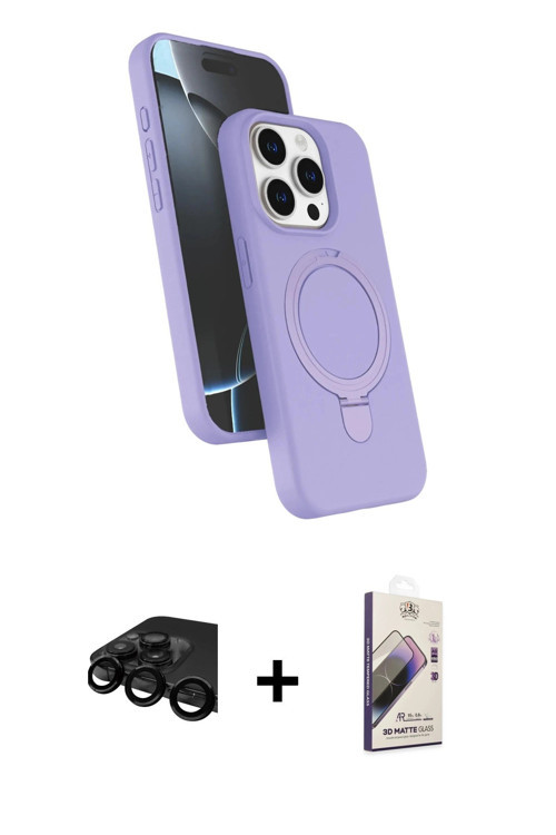 ieg™ iPhone 15 Pro Max Kılıf İz Işık Koleksiyonu - Siyah Bilvis 3D Mat Cam Ekran Koruyucu + Siyah Ra