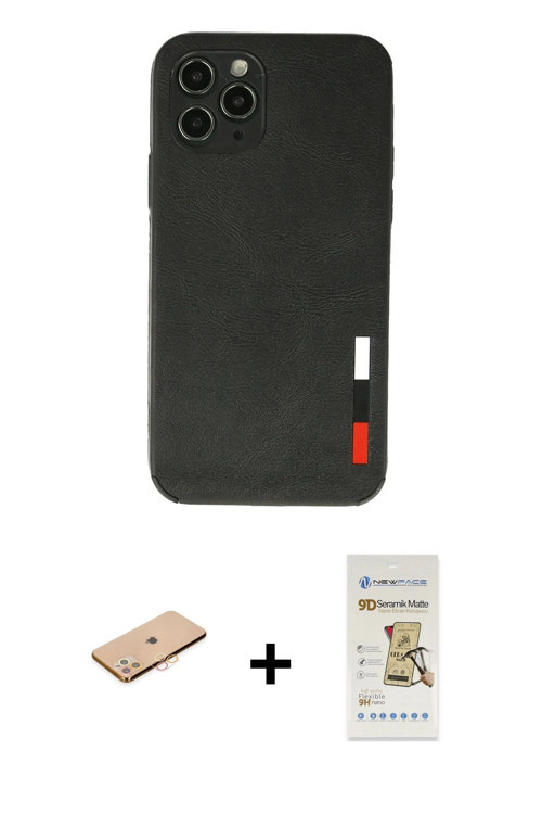 ieg™ iPhone 11 Pro Kılıf Doruk Asil Koleksiyonu - Siyah Mat Seramik Nano Ekran Koruyucu + Turuncu Re