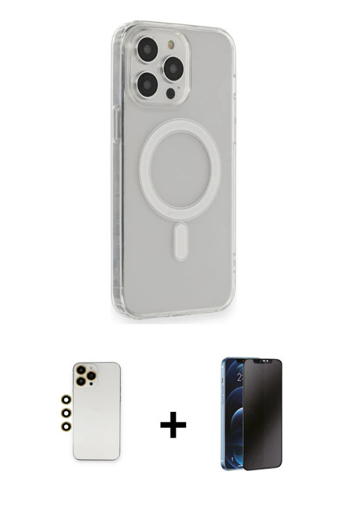 ieg™ iPhone 13 Pro Max Kılıf Pusula Çizgi Koleksiyonu - Siyah 3D Antistatik Hayalet Cam Ekran Koruyu
