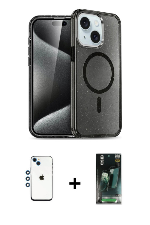 ieg™ iPhone 14 Kılıf Nova Asil Prime - Şeffaf 360 Full Body Arka Koruyucu + Mavi Shine Kamera Lens