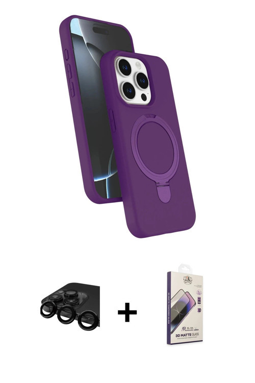 ieg™ iPhone 15 Pro Max Kılıf İz Işık Koleksiyonu - Siyah Bilvis 3D Mat Cam Ekran Koruyucu + Siyah Ra