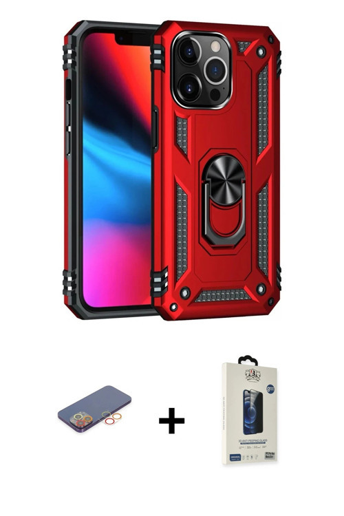 ieg™ iPhone 13 Pro Max Kılıf Ahenk Klasik Koleksiyonu - Siyah Bilvis Hayalet Cam Ekran Koruyucu + Tu
