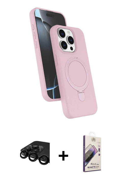 ieg™ iPhone 15 Pro Max Kılıf İz Işık Koleksiyonu - Siyah Bilvis 3D Mat Cam Ekran Koruyucu + Siyah Ra