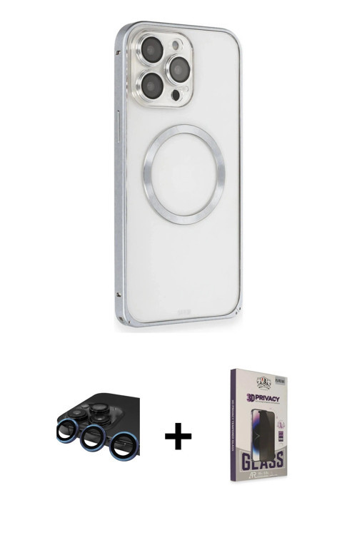 ieg™ iPhone 15 Pro Kılıf Ahenk Işık Serisi - Siyah Bilvis Hayalet Cam Ekran Koruyucu + Lacivert Raze