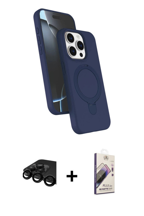 ieg™ iPhone 15 Pro Max Kılıf İz Işık Koleksiyonu - Siyah Bilvis 3D Mat Cam Ekran Koruyucu + Siyah Ra
