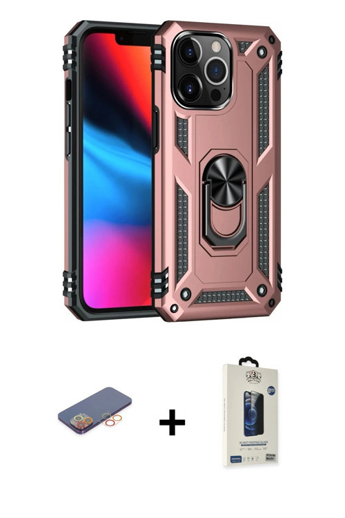 ieg™ iPhone 13 Pro Max Kılıf Ahenk Klasik Koleksiyonu - Siyah Bilvis Hayalet Cam Ekran Koruyucu + Tu