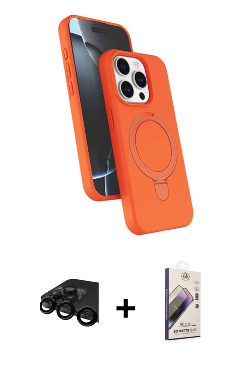 ieg™ iPhone 15 Pro Max Kılıf İz Işık Koleksiyonu - Siyah Bilvis 3D Mat Cam Ekran Koruyucu + Siyah Ra