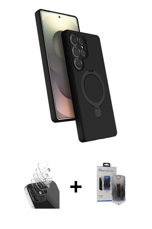 ieg™ Galaxy S24 Ultra Kılıf İz Işık Koleksiyonu - Siyah Vanessa Magic Hayalet Cam + Şeffaf Kamera Le