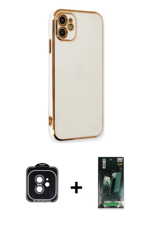 ieg™ iPhone 11 Kılıf Yankı Serisi - Şeffaf 360 Full Body Arka Koruyucu + Siyah PVD Metal Kamera Lens