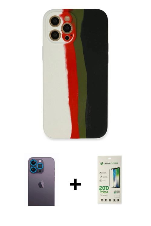 ieg™ iPhone 12 Pro Max Kılıf Yadigar Çizgi - Siyah 20D Premium Cam Ekran Koruyucu + Mavi Neon Fosfor
