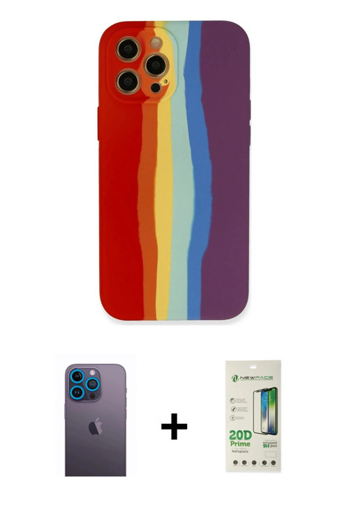 ieg™ iPhone 12 Pro Max Kılıf Yadigar Çizgi - Siyah 20D Premium Cam Ekran Koruyucu + Mavi Neon Fosfor