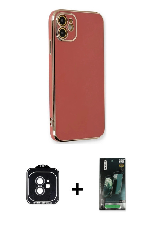 ieg™ iPhone 11 Kılıf Yankı Serisi - Şeffaf 360 Full Body Arka Koruyucu + Siyah PVD Metal Kamera Lens