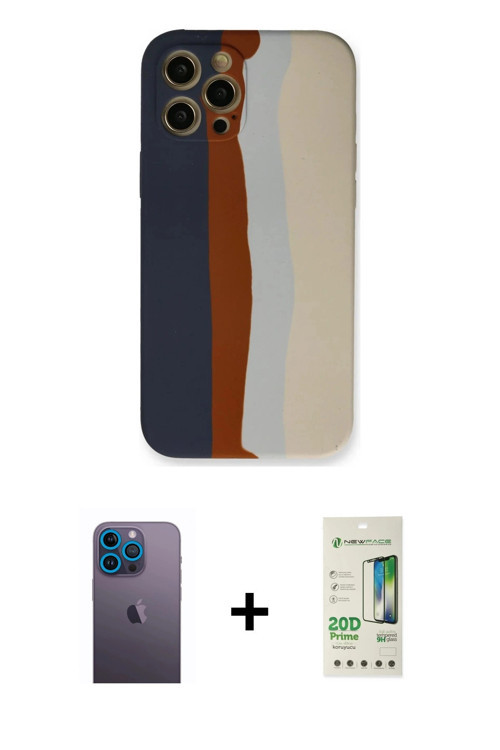 ieg™ iPhone 12 Pro Max Kılıf Yadigar Çizgi - Siyah 20D Premium Cam Ekran Koruyucu + Mavi Neon Fosfor