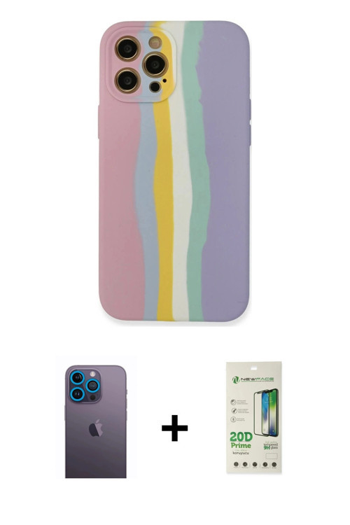 ieg™ iPhone 12 Pro Max Kılıf Yadigar Çizgi - Siyah 20D Premium Cam Ekran Koruyucu + Mavi Neon Fosfor