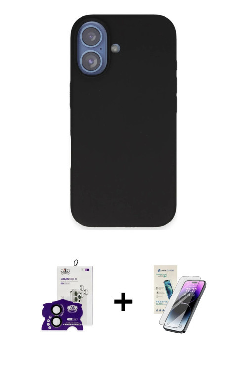 ieg™ iPhone 16 Kılıf Kıvılcım Çizgi Serisi - Şeffaf Pasifik Cam Ekran Koruyucu + Siyah Bilvis Titan