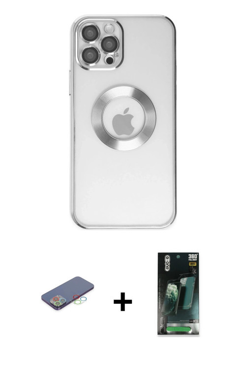 ieg™ iPhone 12 Pro Kılıf Pusula Form - Siyah 360 Mat Full Body Arka Koruyucu + Mavi Renkli Kamera Le