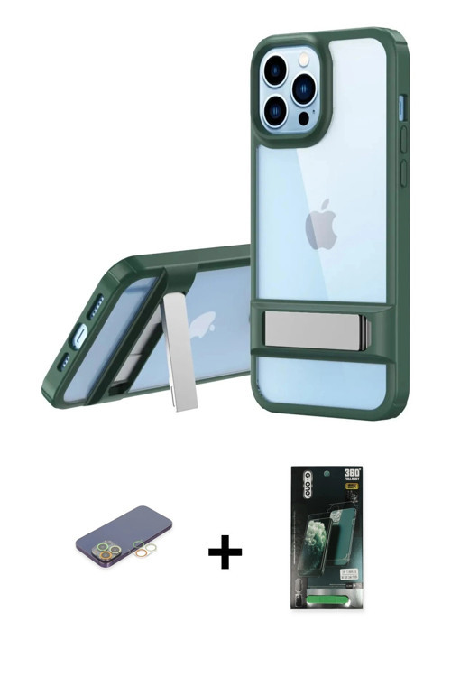 ieg™ iPhone 13 Pro Kılıf Yadigar Yansıma - Şeffaf 360 Full Body Arka Koruyucu + Sarı Renkli Kamera L