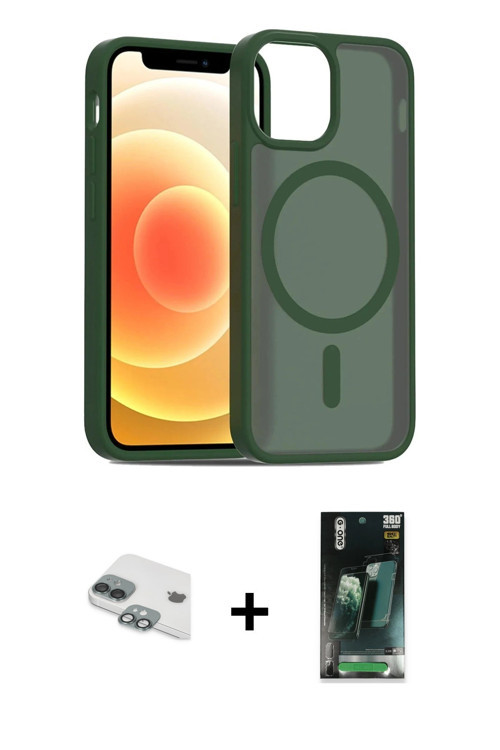 ieg™ iPhone 11 Kılıf Siluet Minimal Prime - Şeffaf 360 Full Body Arka Koruyucu + Yeşil Pers Alüminyu