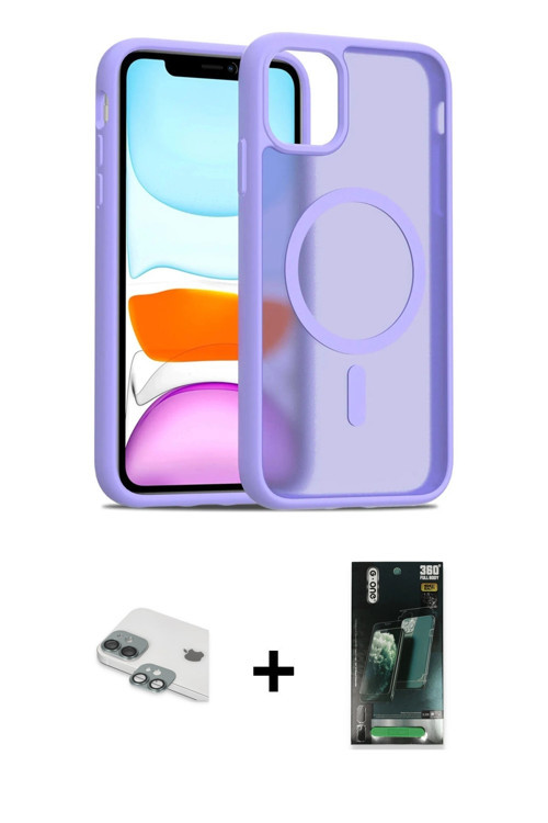 ieg™ iPhone 11 Kılıf Siluet Minimal Prime - Şeffaf 360 Full Body Arka Koruyucu + Yeşil Pers Alüminyu