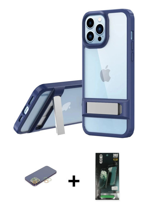 ieg™ iPhone 13 Pro Kılıf Yadigar Yansıma - Şeffaf 360 Full Body Arka Koruyucu + Sarı Renkli Kamera L