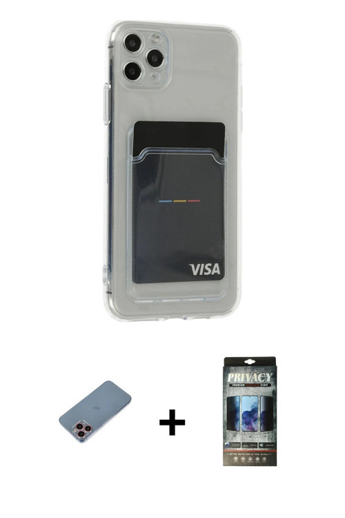 ieg™ iPhone 11 Pro Max Kılıf Doruk Klasik Koleksiyonu - Siyah 34D Hayalet Izgaralı Cam + Pembe Shine