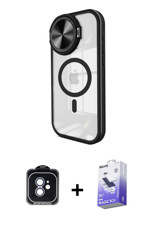 ieg™ iPhone 11 Kılıf Kıvılcım Modern Koleksiyonu - Siyah Bilvis 5in1 5D Magic Hayalet Cam Ekran Koru