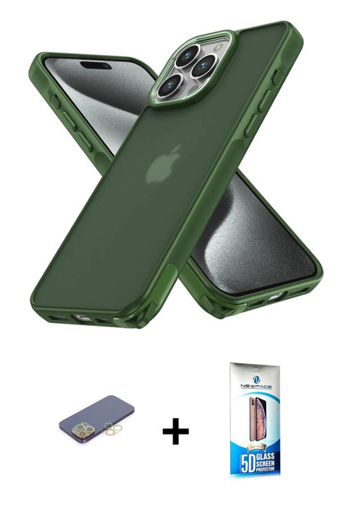 ieg™ iPhone 12 Pro Max Kılıf Atlas Form - Siyah 5D Eko Cam Ekran Koruyucu + Sarı Renkli Kamera Lens