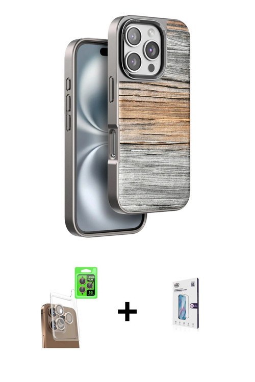 ieg™ iPhone 16 Pro Kılıf Atlas Minimal Özel Seri - Siyah Bilvis 0.18mm Plus Cam Ekran Koruyucu + Çöl